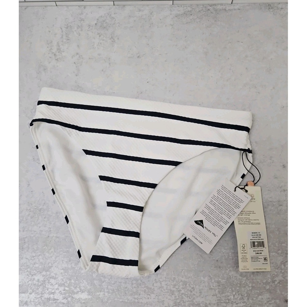 Calia Women's Wide Band Bikini Bottom Stripe Black/White X Small New